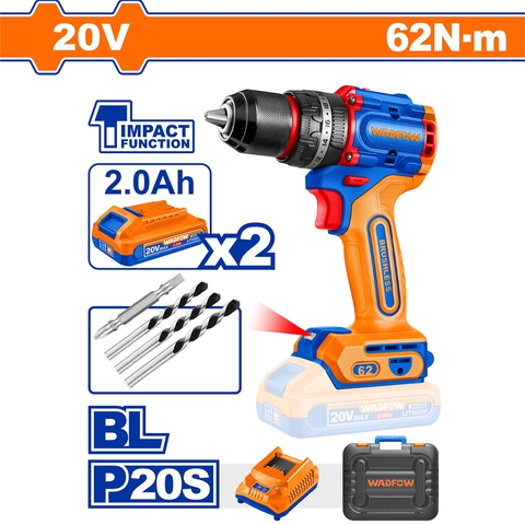 Máy khoan búa không chổi than pin 20V 62Nm Wadfow WCDP6281