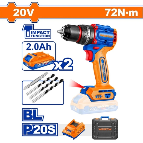 Máy khoan búa không chổi than pin 20V 72Nm Wadfow WCDP7281