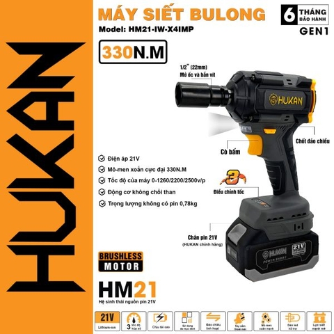 Bộ máy bắn bu lông pin Hukan HM21-IW-X4IMP.2