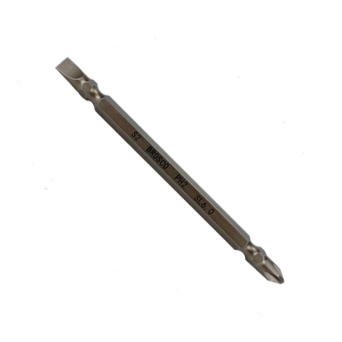 Mũi vít hai đầu SL6-PH2x110mm bằng thép S2 (vỉ 10 cái) Brosco BRPH2SL60C110