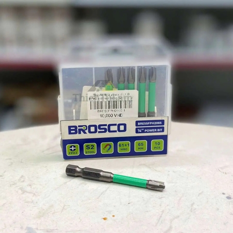 Mũi vít vặn ốc CB FPH2 x 65mm bằng thép S2 (vỉ 10 cái) Brosco BRE55FPH2065