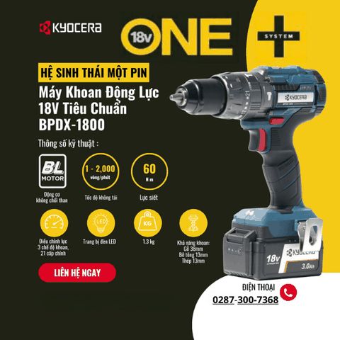 Bộ máy khoan động lực 18V 13mm 60N Kyocera BPDX-1800