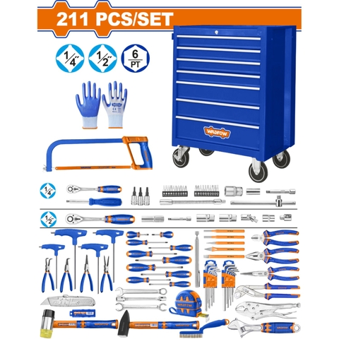 Bộ 211 món tủ xe đẩy đựng dụng cụ WADFOW WHS3211