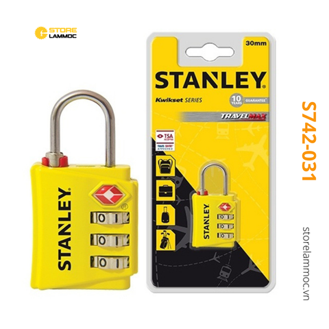 Ổ khóa 3 mã số màu vàng ngàm rộng 30mm Stanley S742-056