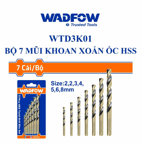 Bộ 7 mũi khoan kim loại HSS Wadfow WTD3K01