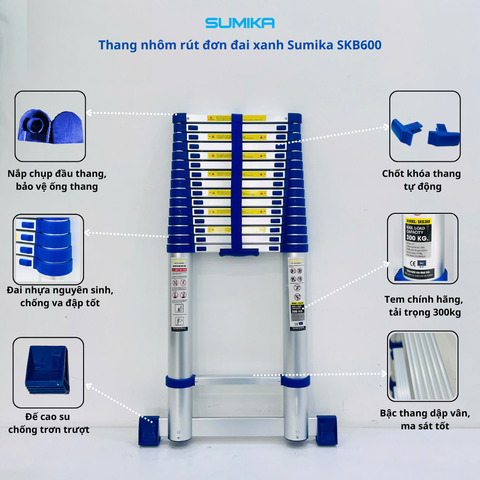 Thang nhôm rút đơn 7m đai xanh SUMIKA SKB700