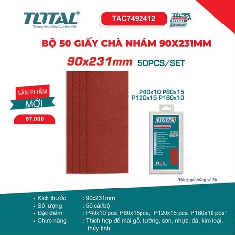 Bộ 50 giấy  chà nhám   90X231mm Total TAC7492412