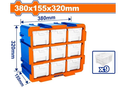Bộ tủ gồm 9 khay nhựa đựng linh kiện (dạng kín) 380x155x320mm Wadfow WTB8331