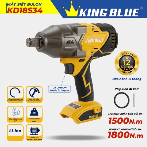 Thân máy bắn bu lông 18v Kingblue KD18S34 (Chân pin Dewalt)