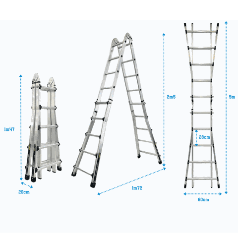 Thang nhôm gấp chữ A 5 bậc trượt cao 2.5m SUMIKA SKM405