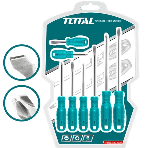 Bộ tuốc nơ vít dẹp và bake 8 chi tiết Total THTDC250801