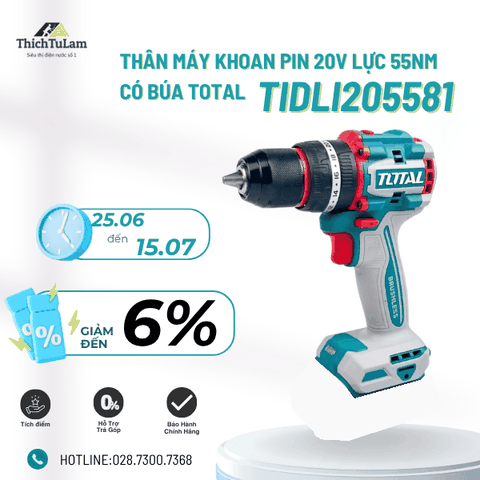 Thân máy khoan pin 20V lực 55Nm có búa Total TIDLI205581