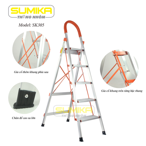 Thang ghế nhôm 5 bậc SUMIKA SK305 cao 1.2m