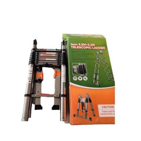 Thang rút đôi inox đai đen Nakita có bánh xe TM264
