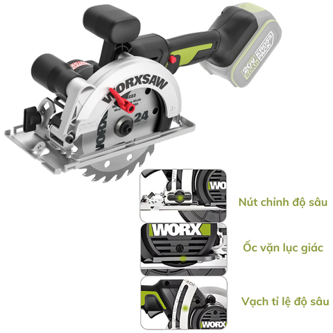 Máy cưa đĩa pin 20V, 140mm Worx WU535.12.2B (1 pin 2Ah, sạc 2A)