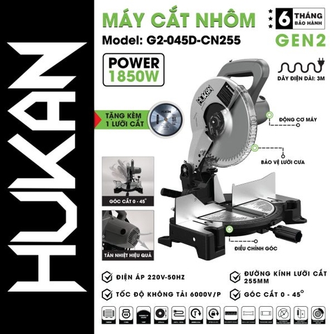 Máy cắt nhôm 1850W Hukan G2-045D-CN255