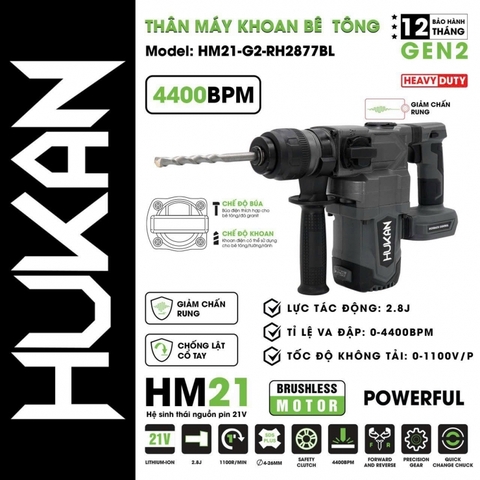 Thân máy khoan hukan 21V Hukan HK-HM21-G2-RH2877BL