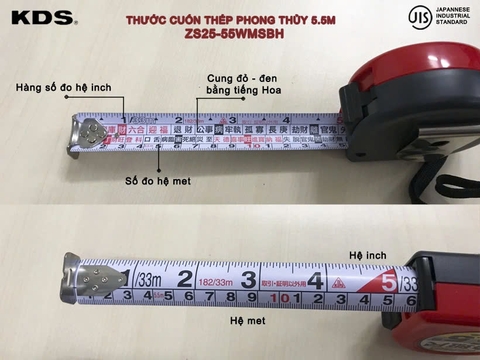 Thước kéo (cuộn) Nhật 5.5m lỗ ban (Tiếng Trung) KDS ZS25-55WMSBH