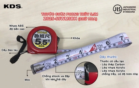 Thước kéo (cuộn) Nhật 5.5m lỗ ban (Tiếng Trung) KDS ZS25-55WMSBH