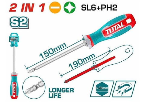 Tua vít 2 đầu PH2 + SL6 dài 150mm Total THT250266