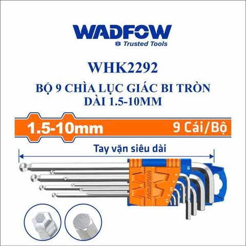 Bộ lục giác bi loại dài 9 cây 1.5-10mm Wadfow WHK2292