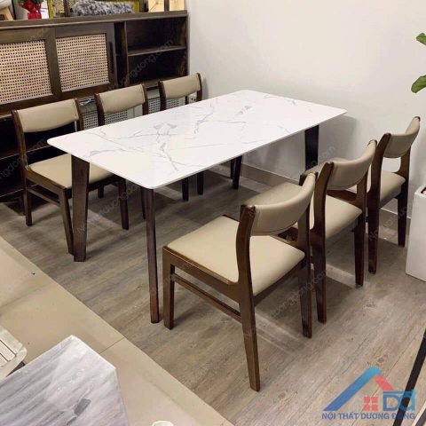 Bộ bàn ăn mặt đá howard 6 ghế ăn benla - BA 21