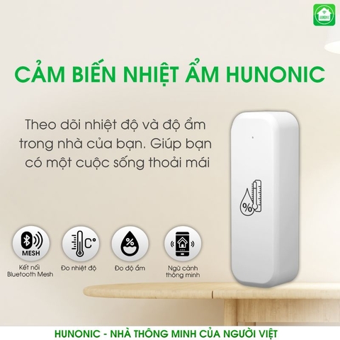 Cảm biến nhiệt ẩm kế thông minh HUNONIC kiểm soát cảnh báo môi trường qua điện thoại để tự động điều khiển bật tắt thiết bị từ xa