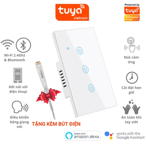 Công Tắc Cảm Ứng Thông Minh Wifi TUYA Hình Chữ Nhật 1-2-3-4 Nút Theo Dõi Điều Khiển Bật Tắt Thiết Bị Từ Xa Qua Điện Thoại