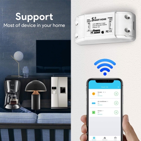 Công Tắc Thông Minh Wifi TUYA Basic theo dõi điều khiển bật tắt thiết bị điện từ xa qua điện thoại