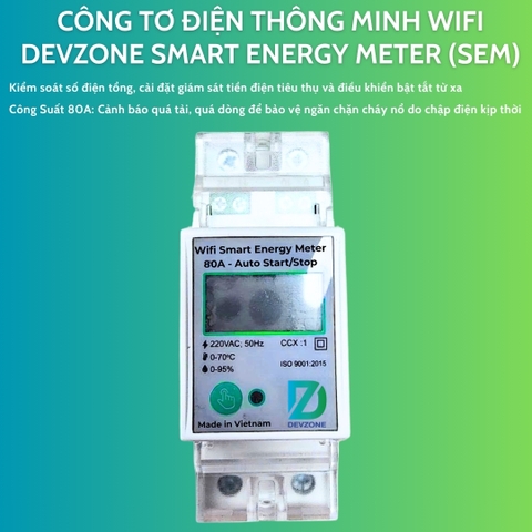 Công tơ điện thông minh Wifi DEVZONE SEM giám sát theo dõi tiền điện điều khiển bật tắt từ xa qua điện thoại