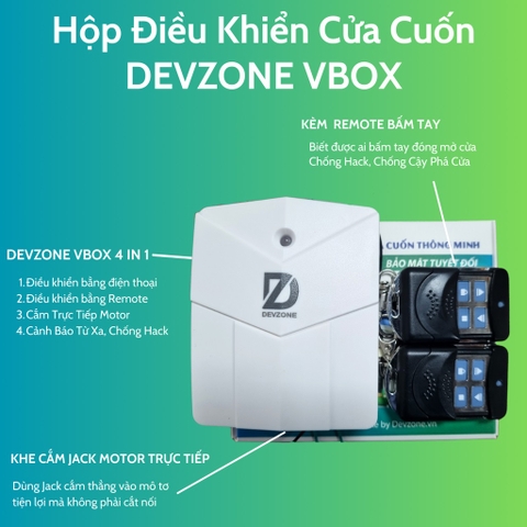 Hộp Điều Khiển Cửa Cuốn Bằng Điện Thoại DEVZONE VBOX Cắm Giắc Trực Tiếp Vào Mô Tơ Đóng Mở Cửa Kèm Chìa Remote Cao Cấp