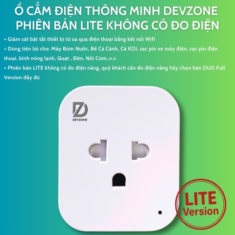 Ổ cắm điện thông minh wifi DEVZONE bật tắt thiết bị từ xa qua điện thoại phiên bản Lite rút gọn không có đo điện năng