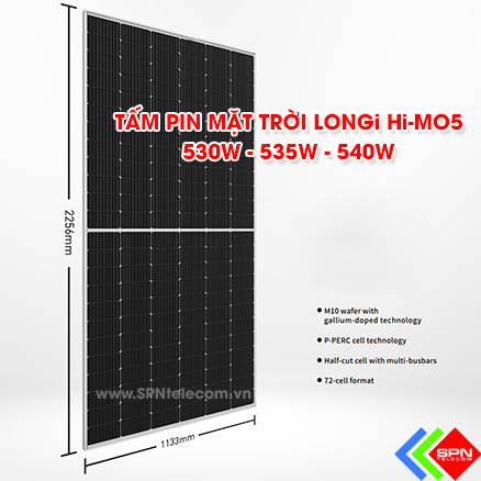 Pin LONGi 535W 540W LR5-72HPH-Mono-Loại A-Chính Hãng-Mới Nhất 2021