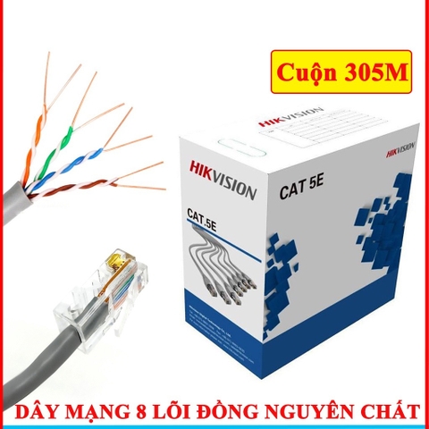 Thùng hộp dây cáp mạng HIKVISION 8 lõi đồng 305 m kết nối camera giám sát modem WIFI mạng LAN chính hãng