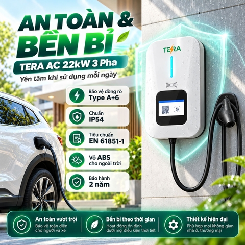 Trạm Sạc Ô Tô Điện TERA AC 22kW 3 Pha - Sạc Thông Minh