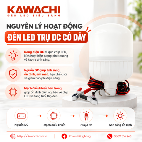 NGUYÊN LÝ HOẠT ĐỘNG CỦA ĐÈN LED TRỤ DC CÓ DÂY
