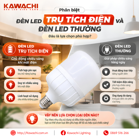 PHÂN BIỆT ĐÈN LED TRỤ TÍCH ĐIỆN VÀ ĐÈN LED THƯỜNG – ĐÂU LÀ LỰA CHỌN PHÙ HỢP?