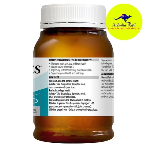 Blackmores Fish oil Odourless - Viên uống dầu cá không mùi (200 viên)