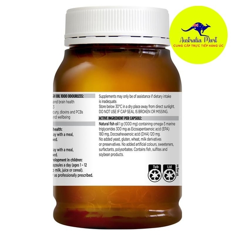 Blackmores Fish oil Odourless - Viên uống dầu cá không mùi (200 viên)