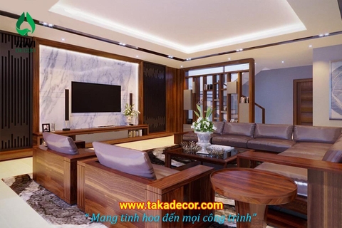 Ốp tường đẹp giả gỗ kiểu nhà truyền thống