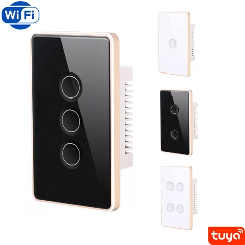 Công tắc wifi tuya viền nhôm, vàng, cảm ứng, thông minh.