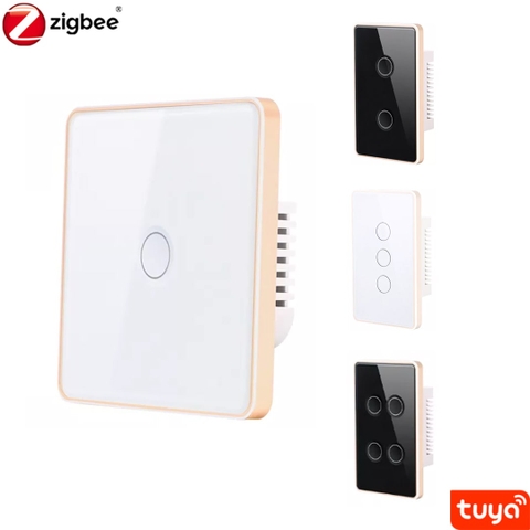 Công tắc thông minh Tuya Zigbee viền vàng kim loại