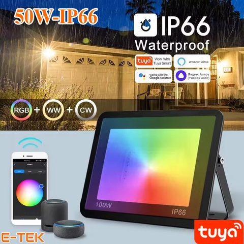 Đèn pha LED đổi màu RGB ngoài trời Wifi TUYA 50W
