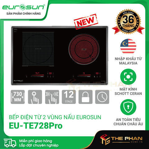 Bếp Điện Từ Đôi Eurosun EU-TE728Pro - Inverter thông minh, Cảm ứng từ + Hồng ngoại