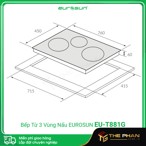 Bếp Từ Eurosun EU-T881G - 3 Vùng Nấu Cảm Ứng Từ