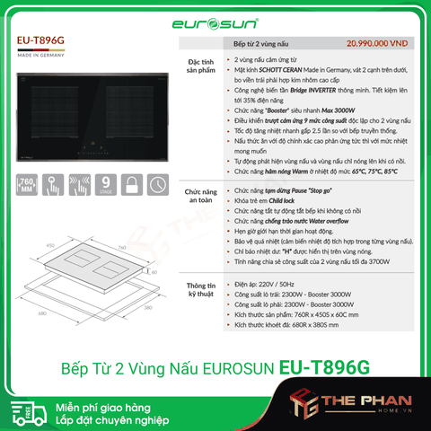 Bếp Từ Đôi Eurosun EU-T896G - Inverter Thông Minh