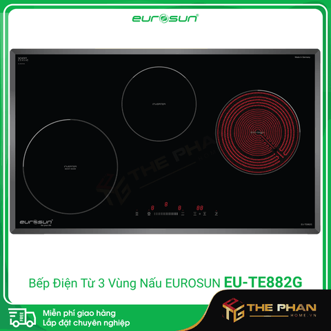 Bếp Điện Từ Eurosun EU-TE882G - 3 vùng nấu (2 Cảm ứng từ + 1 Hồng ngoại), CHLB Đức