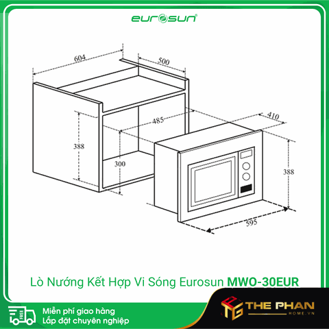 Lò Vi Sóng Kết Hợp Lò Nướng Lắp Âm Tủ Eurosun MWO-30EUR - 2 Trong 1, 28L