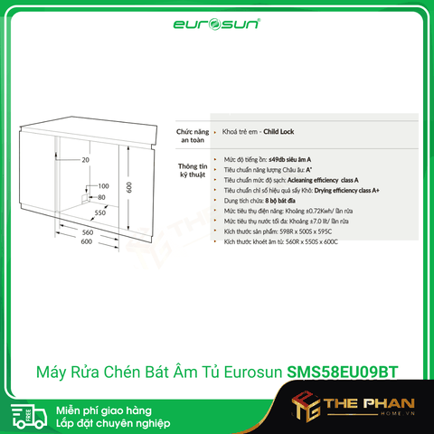 Máy Rửa Chén Eurosun SMS58EU09BT