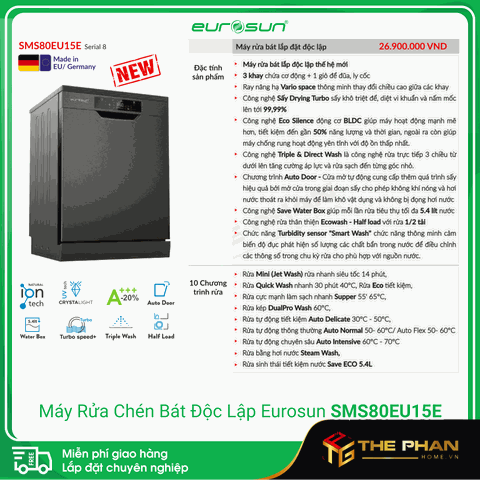Máy Rửa Chén Eurosun SMS80EU15E